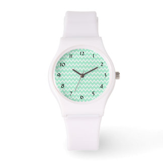 Mint Grönt och White Chevron Mönster Armbandsur
