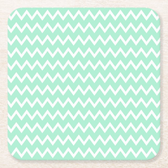 Mint Grönt och White Chevron Mönster Underlägg Papper Kvadrat (Framsidan)