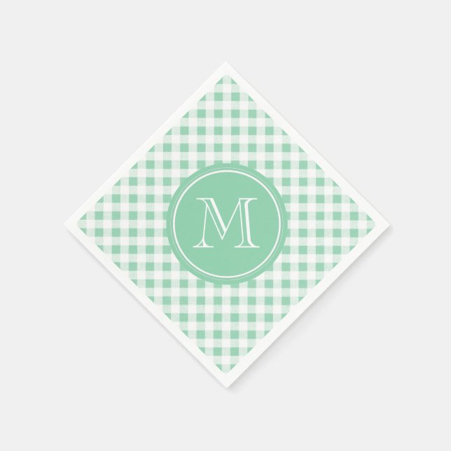 Mint Grönt och White Gingham, Ditt Monogram Pappersservett (Hörn)
