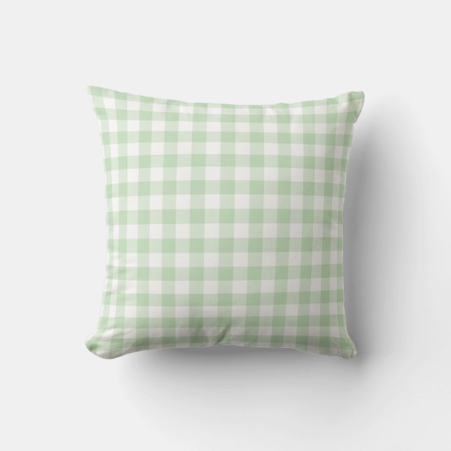 Mint Grönt och White Gingham Mönster Kudde (Framsida)