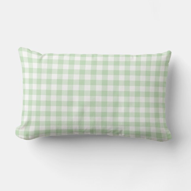Mint Grönt och White Gingham Mönster Lumbarkudde (Framsida)