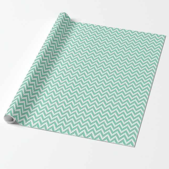 Mint-Grönt och White Ikat Chevron Mönster Presentpapper (Utrullad)