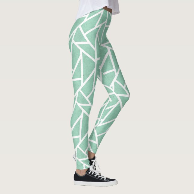 Mint grönt och white mosaic mönster leggings (Höger)