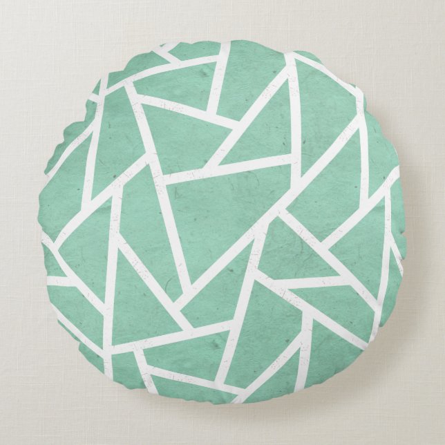 Mint grönt och white mosaic mönster rund kudde (Framsidan)