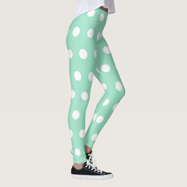 Mint Grönt och White Polka Dot Mönster Girly Cute Leggings (Höger)