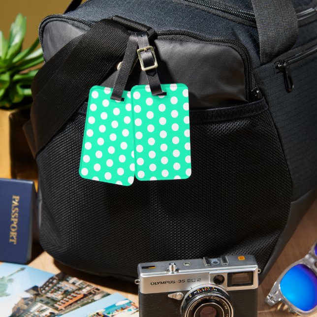 Mint Grönt och White Polka dots Bagagebricka (Fram & Baksida)