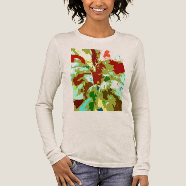 Mint Grönt Olive Red Abstrakt Fantasy Flower T Shirt (Framsida)