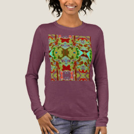 Mint Grönt Olive Red Abstrakt Flower Tile Art T Shirt
