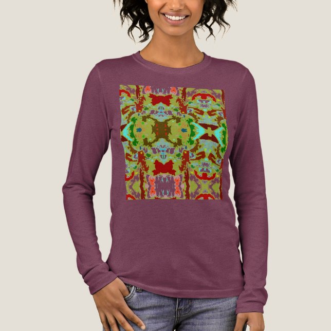 Mint Grönt Olive Red Abstrakt Flower Tile Art T Shirt (Framsida)