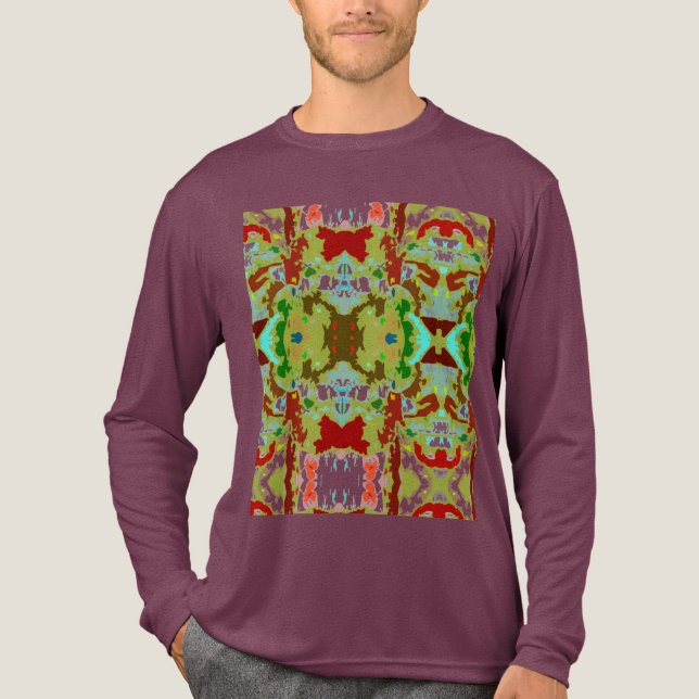 Mint Grönt Olive Red Abstrakt Flower Tile Art T Shirt (Framsida)