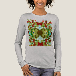 Mint Grönt Olive Red Abstrakt Symmetrical Flower T Shirt