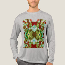 Mint Grönt Olive Red Abstrakt Symmetrical Flower T Shirt