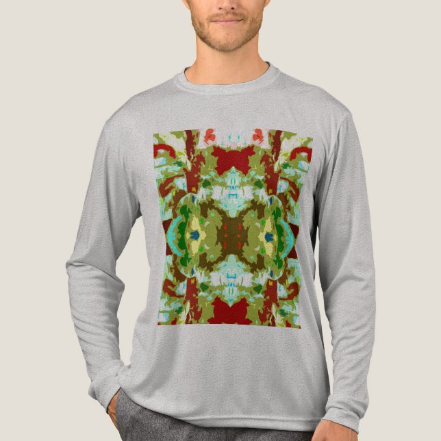 Mint Grönt Olive Red Abstrakt Symmetrical Flower T Shirt (Framsida)