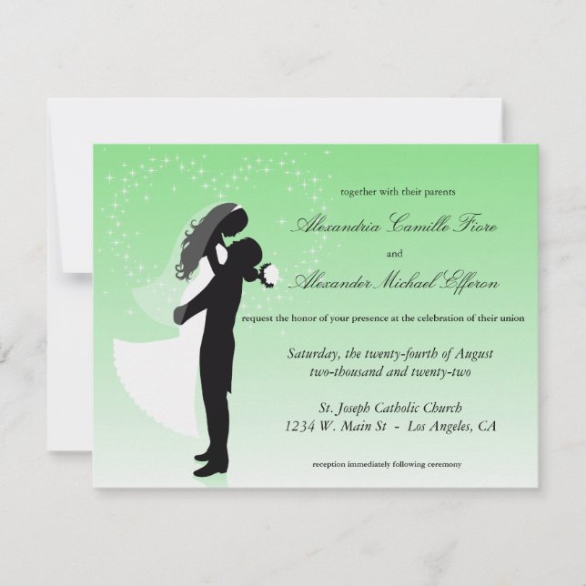Mint Grönt Ombre Silhouette Formal Bröllop Inbjudningar (Framsida)