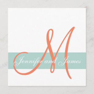 Mint Grönt Orange Monogram Namn Simple Bröllop Inbjudningar