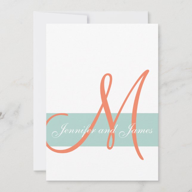 Mint Grönt Orange Monogram Namn Simple Bröllop Inbjudningar (Framsida)