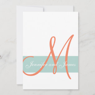 Mint Grönt Orange Monogram Namn Simple Bröllop Inbjudningar