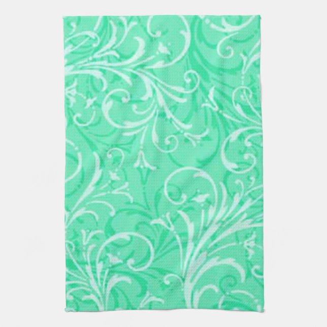 Mint Grönt Ornamental Kitchen Towel Kökshandduk (Vertikal)