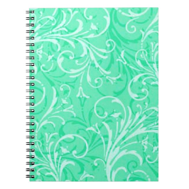 Mint Grönt Ornamental Spiral Notebook Anteckningsbok (Framsidan)