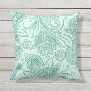 Mint Grönt Ornate Ethnic Blommigt Paisley Kudde