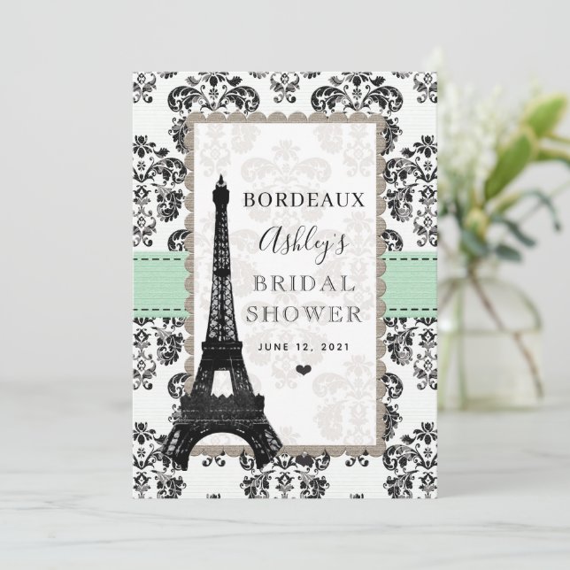 Mint Grönt Parisian Eiffel City Bord Inbjudningar (Stående Fram)