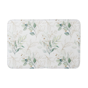 Mint Grönt Pastel Blommigt Greenery Mönster Badrumsmatta