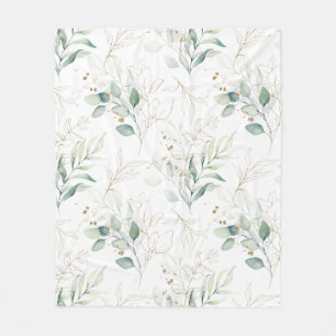 Mint Grönt Pastel Blommigt Greenery Mönster Fleecefilt