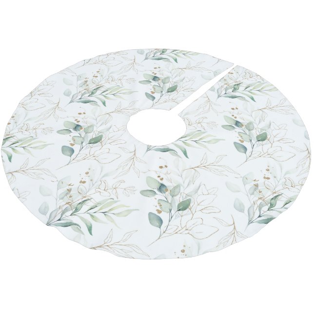 Mint Grönt Pastel Blommigt Greenery Mönster Julgransmatta Borstad Polyester (Vinklad)