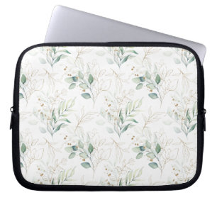 Mint Grönt Pastel Blommigt Greenery Mönster Laptop Fodral
