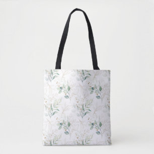 Mint Grönt Pastel Blommigt Greenery Mönster Tygkasse