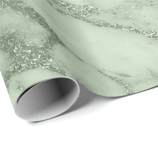Mint Grönt Pastel Marble Stone Abstrakt Metall Lux Presentpapper (Rullad Hörn)