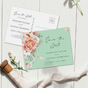 Mint Grönt & Peach Blommigt Spara vykort för datum