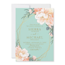 Mint Grönt Peach Cream Guld Blommigt Bröllop