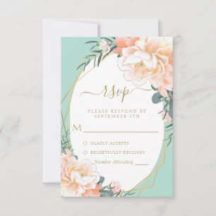 Mint Grönt Peach Cream Guld Blommigt Bröllop OSA Kort