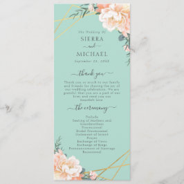 Mint Grönt Peach Cream Guld Geometric Bröllop Program