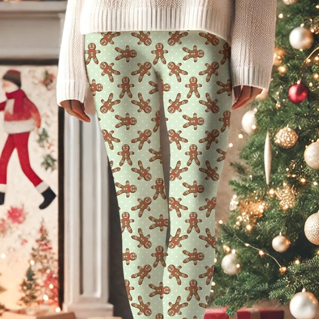 Mint Grönt Pepparkaksgubbe Polka Dot-jul Leggings (Skapare uppladdad)