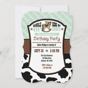 Mint Grönt Play Cowhide Cowboy Birthday Inbjudan