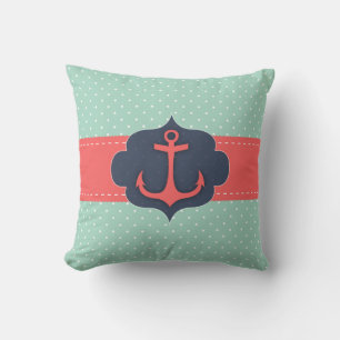 Mint Grönt Polka Dot Coral Rosa Anchor Kudde