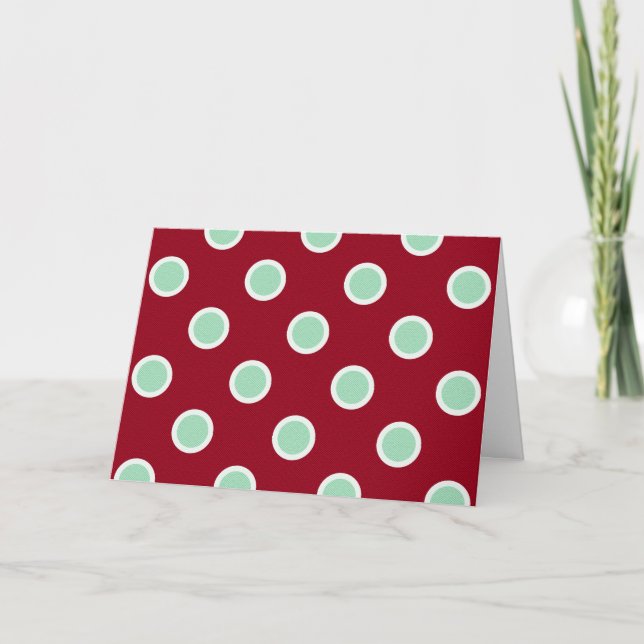 Mint Grönt Polka dots på Maroon Feliz Navidad Card Helgkort (Framsida)