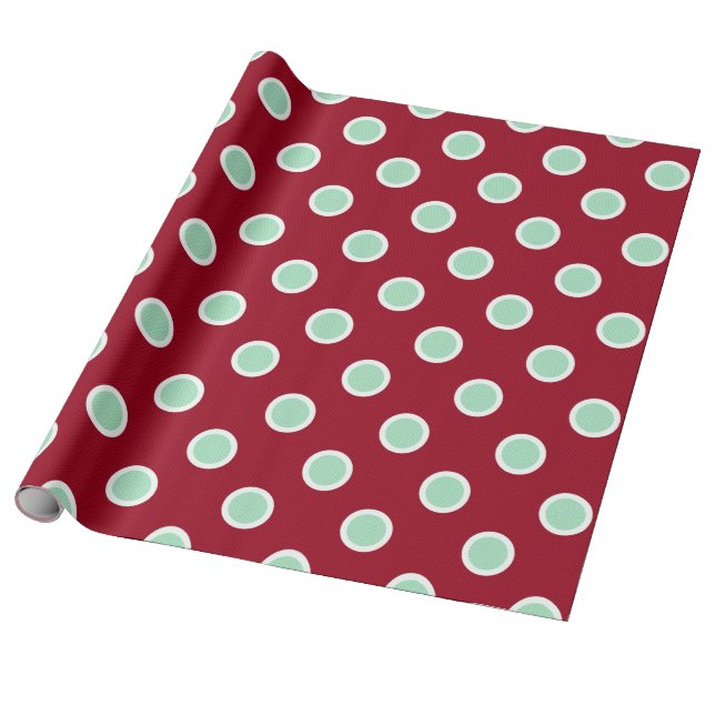 Mint Grönt Polka dots på Maroon-julen Papper Presentpapper (Utrullad)