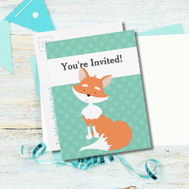 Mint Grönt Polka-Dots ・ Woodland Fox ・ Anpassnings Inbjudan Vykort
