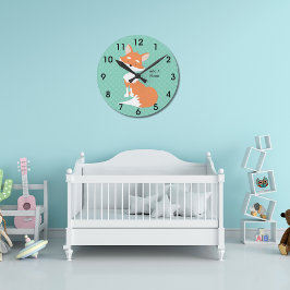 Mint Grönt Polka-Dots ・ Woodland Fox ・ Anpassnings Rund Klocka
