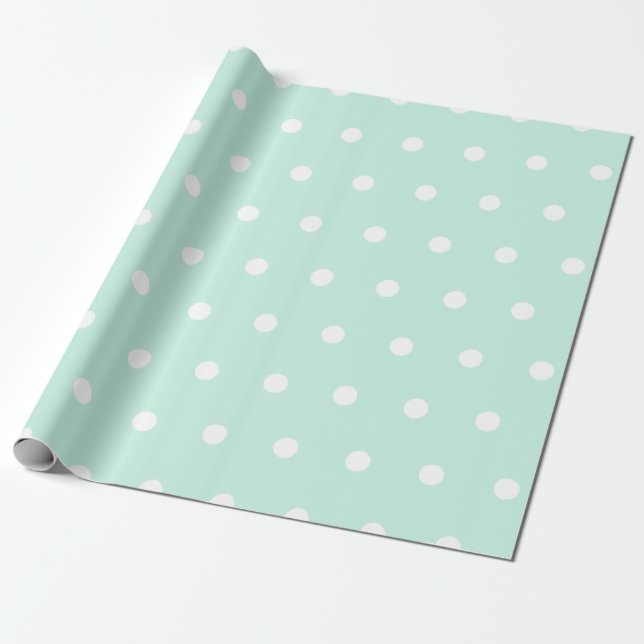 Mint Grönt Polka-punkt Presentpapper (Utrullad)