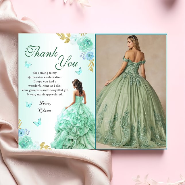 Mint Grönt Princess Dress Quinceañera Birthday Inbjudningar (Skapare uppladdad)