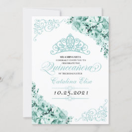 Mint Grönt Princess Krona Quinceanera Birthday Inbjudningar