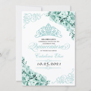 Mint Grönt Princess Krona Quinceanera Birthday Inbjudningar