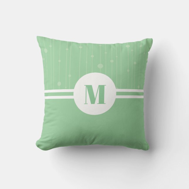 Mint grönt rand pastel minimal monogram brev kudde (Framsida)