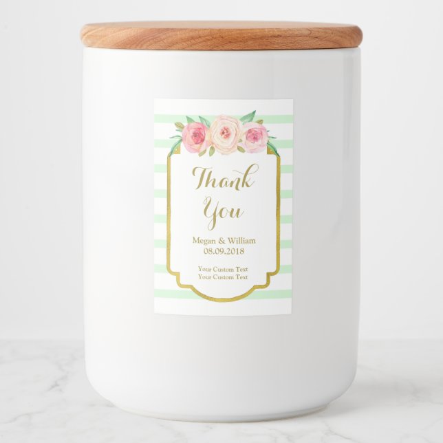 Mint Grönt Rand Rosa Blommigt  Guld Anpassningsbar Mat Etikett (Framsida)