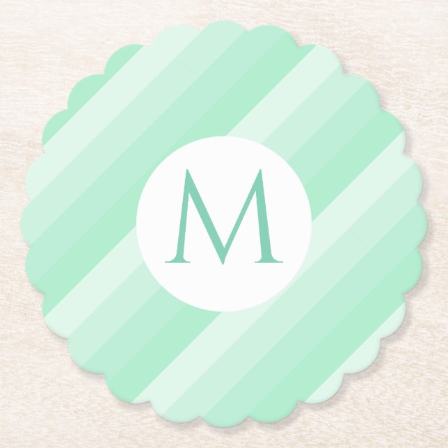 Mint Grönt Rand Trendig Modern Monogram-mall Underlägg Papper (Framsida)