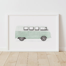 Mint Grönt Retro Van Nursery Decor Poster